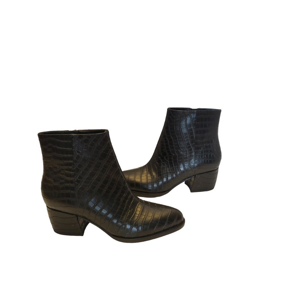 J. McLaughlin Black Croc-Embossed Ankle Boots